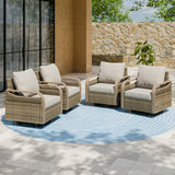 Modern Wicker Outdoor Glider Rocking Chair,4 Chairs, Brown/Gray
