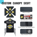 Custom Canopy Tent with Logo and Custom Prints 5x5 ft with One Sidewall and Two Half Walls