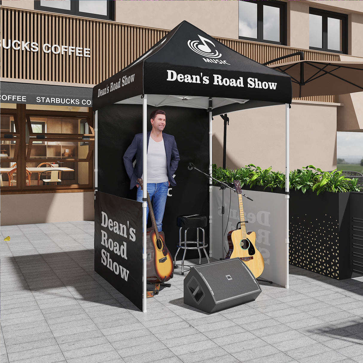 Custom Canopy Tent with Logo and Custom Prints 5x5 ft with One Sidewall and Two Half Walls