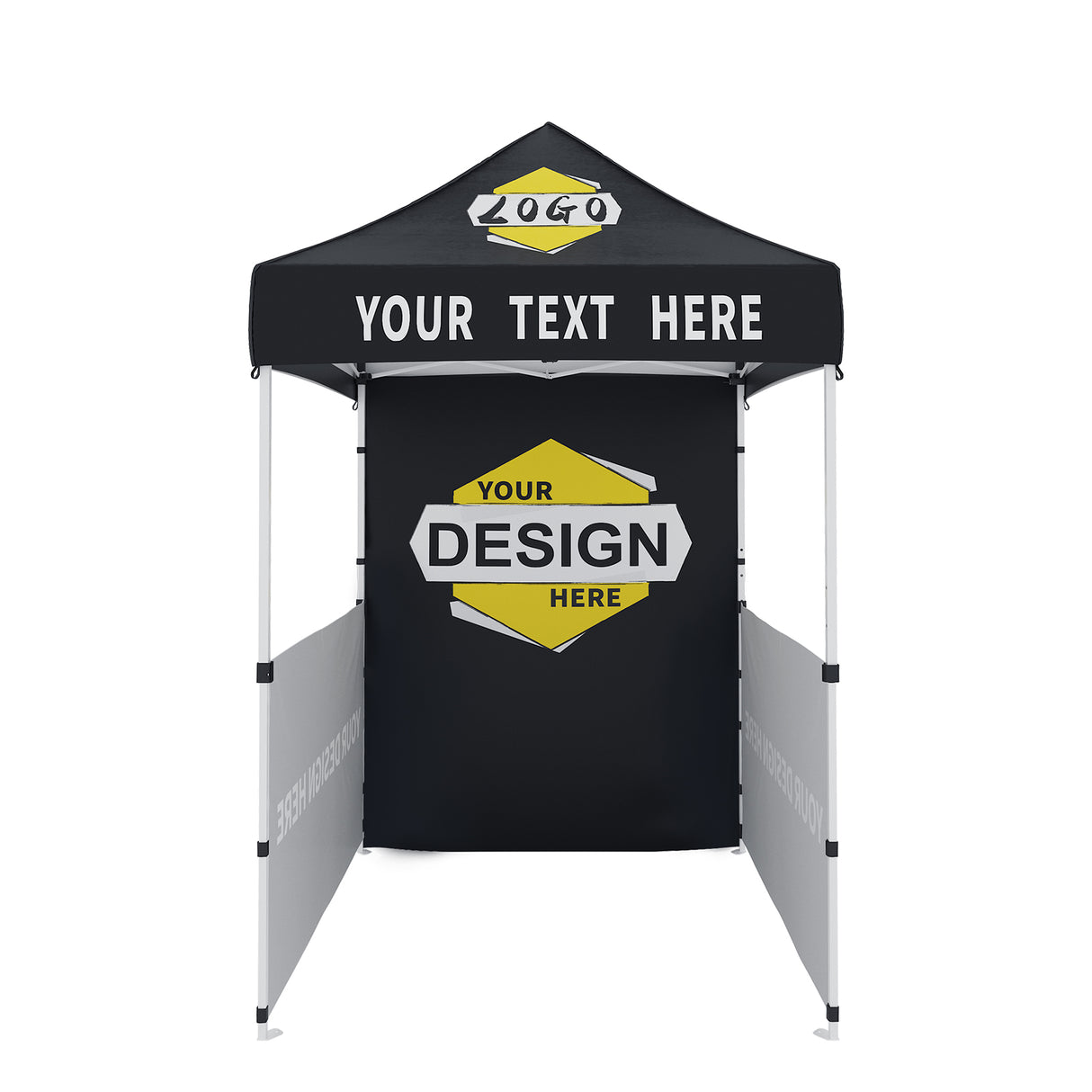 Custom Canopy Tent with Logo and Custom Prints 5x5 ft with One Sidewall and Two Half Walls