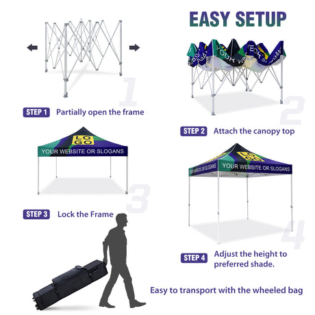 Heavy-Duty Canopy Tent with One Sidewall and Two Half Walls with Your Logo and Custom Design 10x10 ft