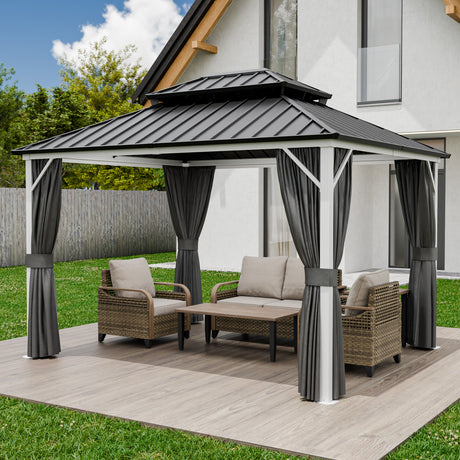 12x10/12x12/12x14/12x16/12x18/12x20 Hardtop Gazebo, Galvanized Steel Double Roof with Aluminum Frame