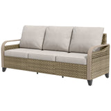 Modern Wicker Outdoor Patio 3 Seat Sofa, Brown/Gray