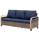 Modern Wicker Outdoor Patio 3 Seat Sofa, Brown/Gray