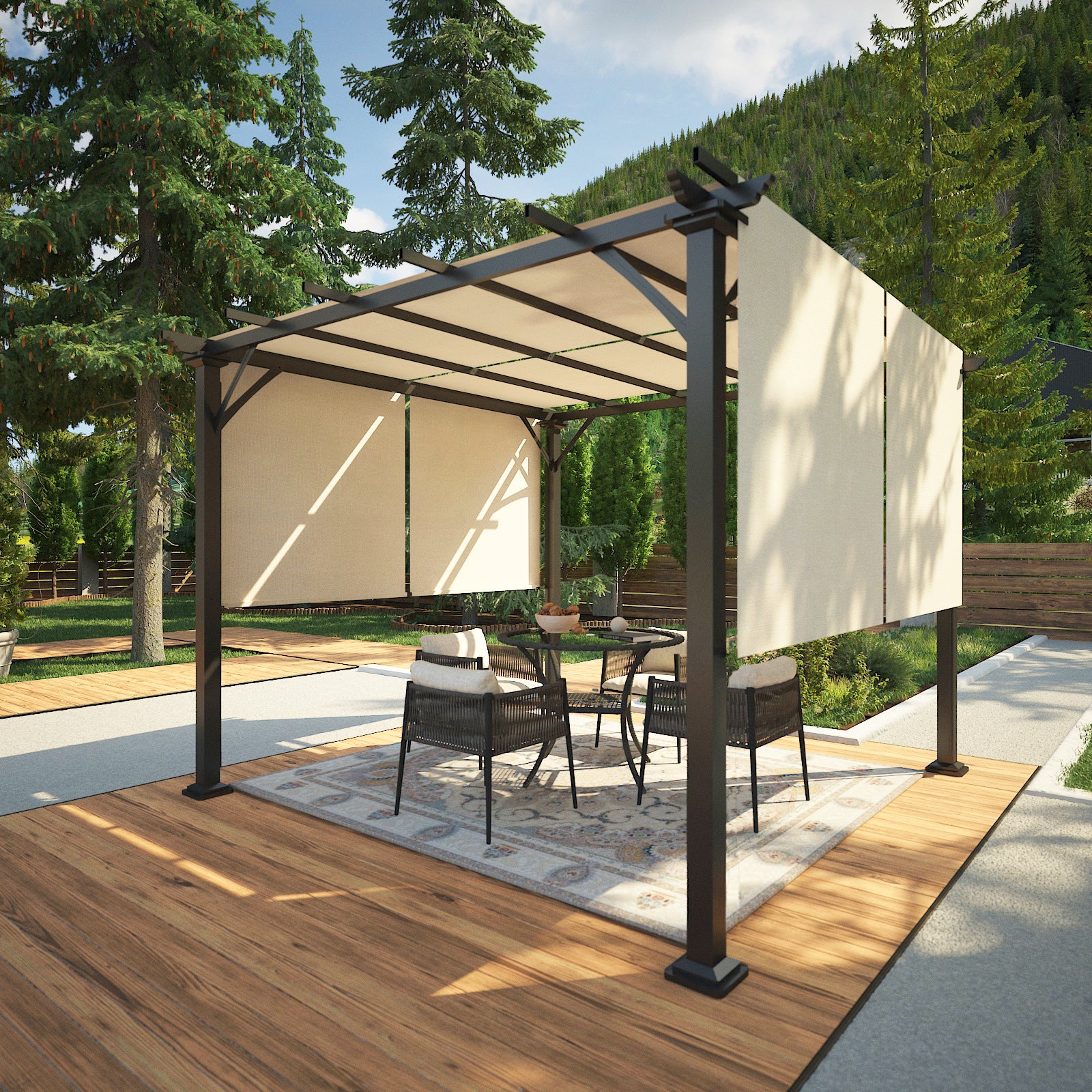 EAGLE PEAK 10 ft x 10 ft Metal Pergola with Canopy