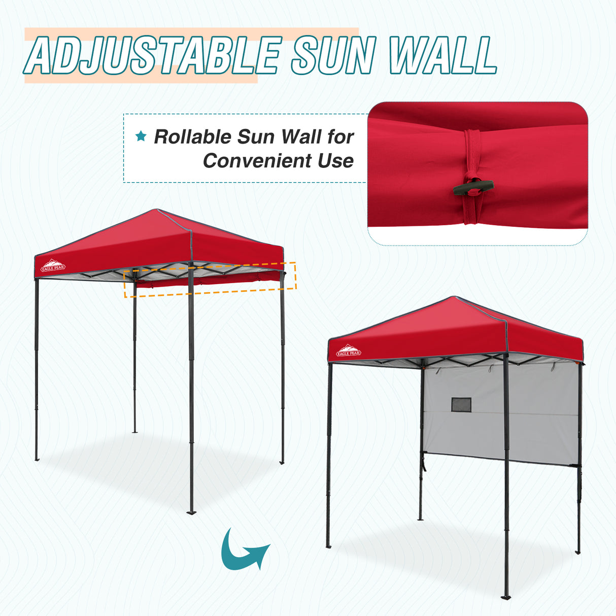 EAGLE PEAK Instant Pop Up Canopy with Adjustable Sun Wall 6x4 ft, Straight Lightweight Compact Portable Tent with Carry Bag