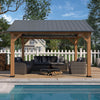 EAGLE PEAK 13x11 Cedar Frame Hardtop Gazebo, Natural Wood Outdoor Pavilion with Black Powder Coated Steel Gable Roof, 12x10 Frame, Black