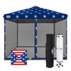 EAGLE PEAK 10x10 Outdoor Easy Pop up Canopy with Netting, Instant Screen Party Tent with Mesh Side Walls, Gray/Beige/American Flag