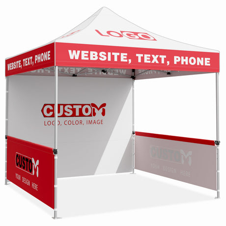 Aluminum Canopy Tent with One Sidewall and Two Half Walls with Your Logo and Design 10x10 ft - Eagle Peak Custom Canopy Tent