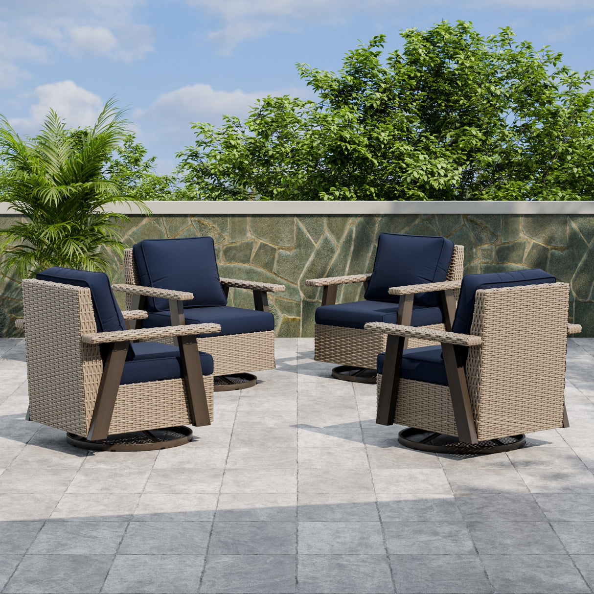 Classic Wicker 360° Swivel Glider Chair, Set of 4, Beige/Beige, Red, Dark Blue, Tan, Black - Eagle Peak Custom Canopy Tent