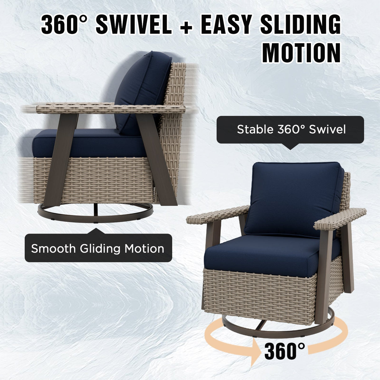 Classic Wicker 360° Swivel Glider Chair, Set of 4, Beige/Beige, Red, Dark Blue, Tan, Black - Eagle Peak Custom Canopy Tent