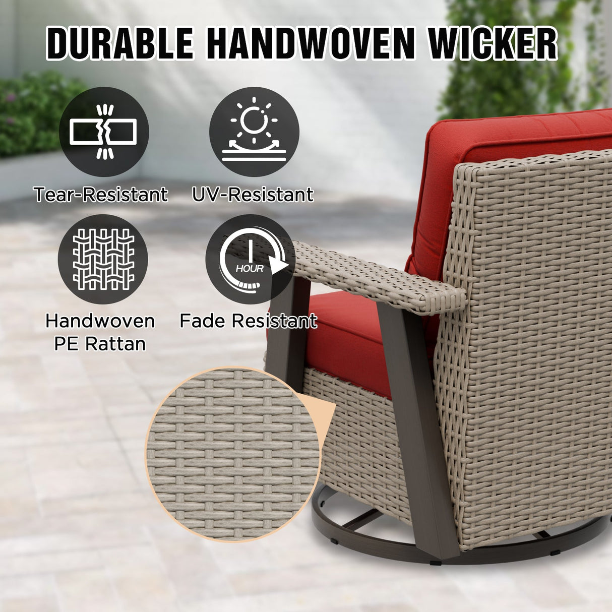 Classic Wicker 360° Swivel Glider Chair,Set of 1, Beige/Beige, Red, Dark Blue, Tan, Black - Eagle Peak Custom Canopy Tent