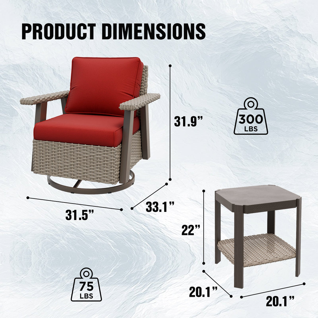 Classic Wicker Patio Bistro Set of 2, Beige/Beige, Red, Dark Blue, Tan, Black - Eagle Peak Custom Canopy Tent