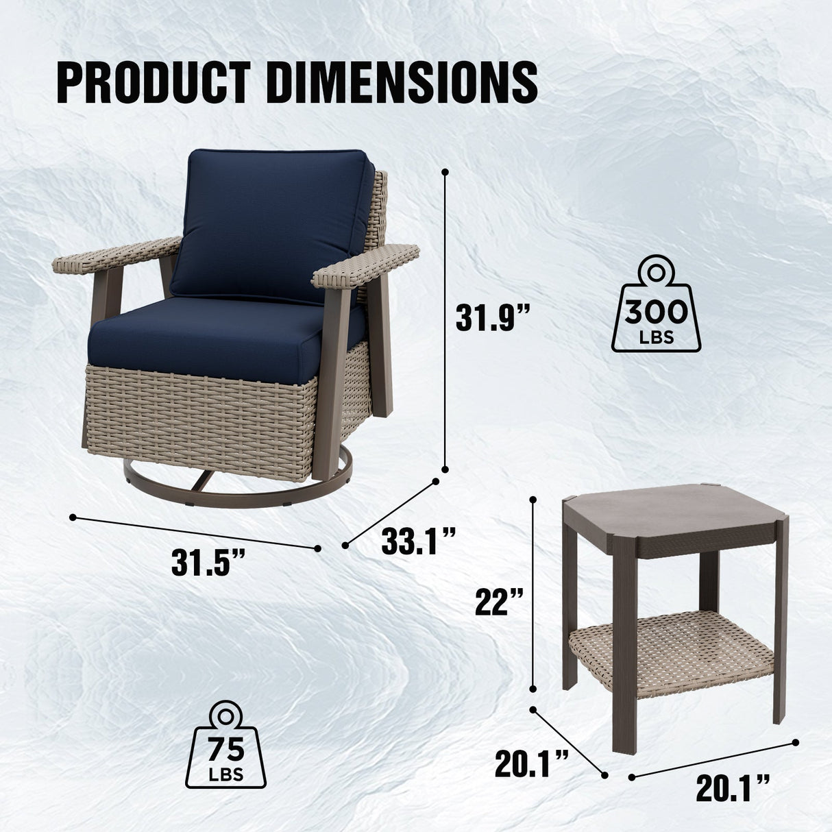 Classic Wicker Patio Bistro Set of 3, Beige/Beige, Red, Dark Blue, Tan, Black - Eagle Peak Custom Canopy Tent