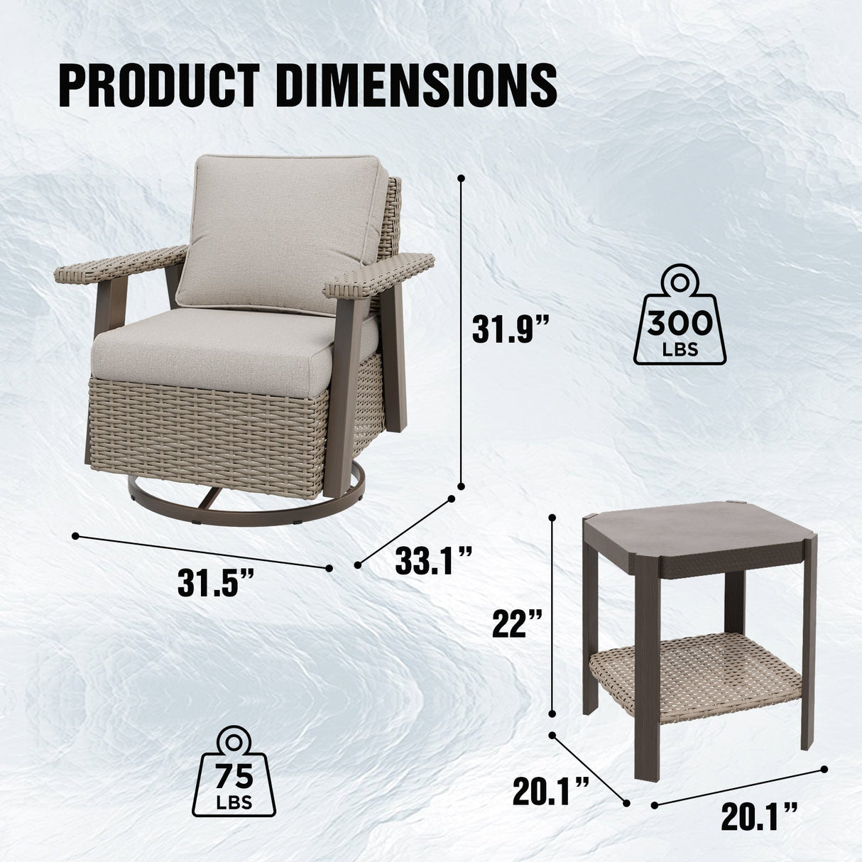 Classic Wicker Patio Bistro Set of 3, Beige/Beige, Red, Dark Blue, Tan, Black - Eagle Peak Custom Canopy Tent