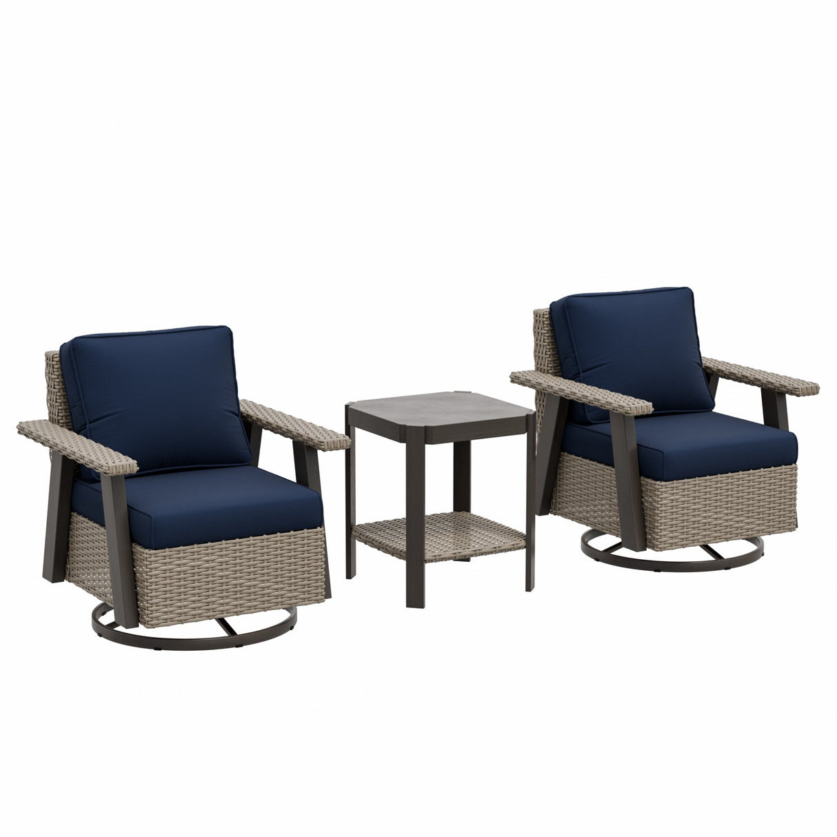 Classic Wicker Patio Bistro Set of 3, Beige/Beige, Red, Dark Blue, Tan, Black - Eagle Peak Custom Canopy Tent