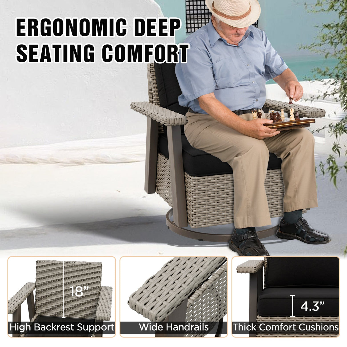 Classic Wicker Patio Bistro Set of 3, Beige/Beige, Red, Dark Blue, Tan, Black - Eagle Peak Custom Canopy Tent