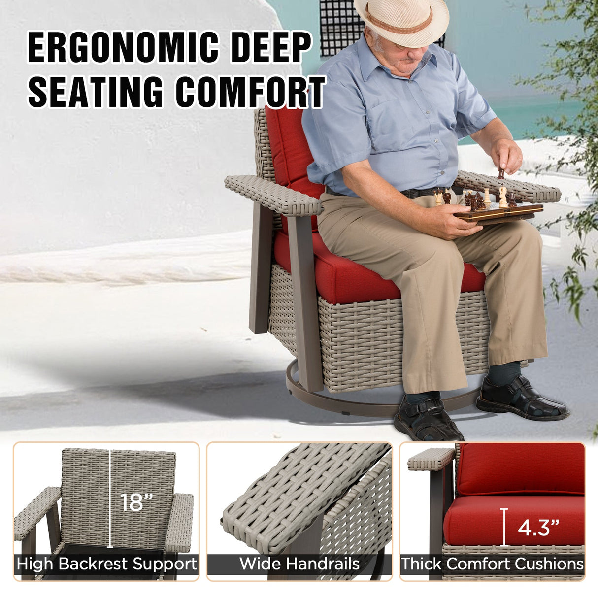 Classic Wicker Patio Bistro Set of 3, Beige/Beige, Red, Dark Blue, Tan, Black - Eagle Peak Custom Canopy Tent