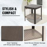 Classic Wicker Patio Side Table, Brown/Beige - Eagle Peak Custom Canopy Tent