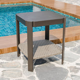 Classic Wicker Patio Side Table, Brown/Beige - Eagle Peak Custom Canopy Tent