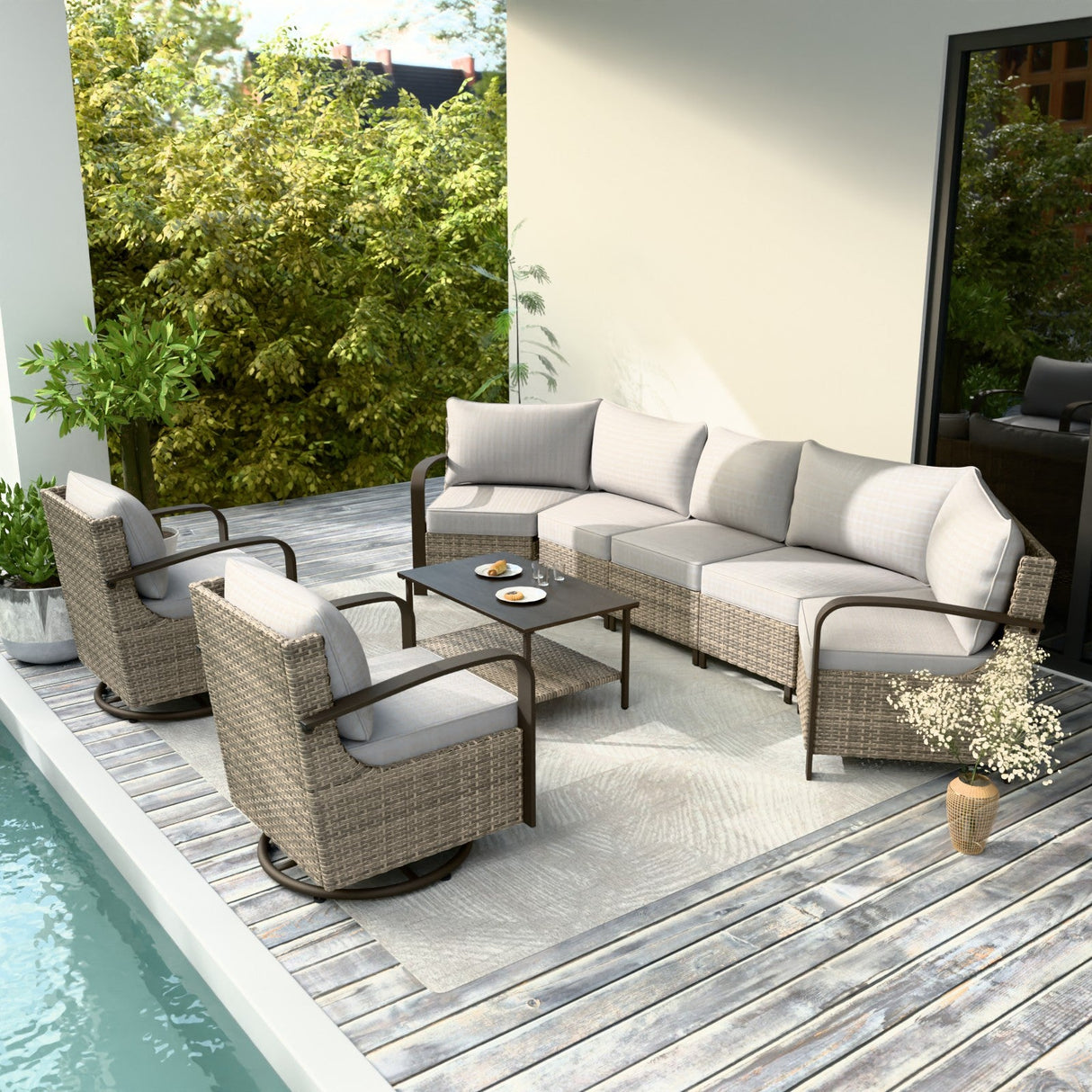 Coastal Vista Outdoor Patio Furniture Set w/Swivel Rocker Chairs, Seats 7 - Eagle Peak Custom Canopy Tent