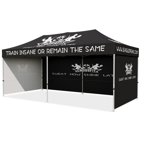 Custom Aluminum Canopy Tent with 3 Wall Panels and Two Half Walls with Your Logo and Design 10x20 ft - Eagle Peak Custom Canopy Tent