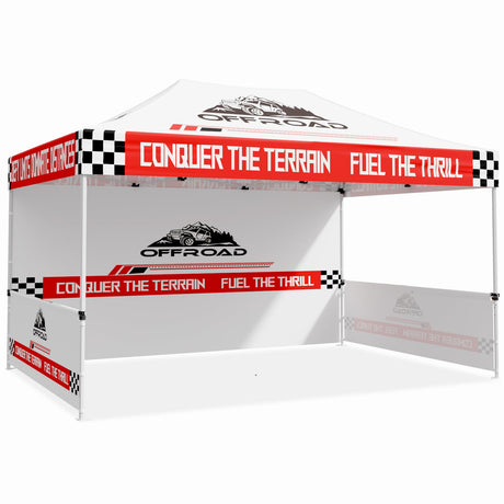 Custom Aluminum Canopy Tent with One Sidewall and Two Half Wall with Logo and Prints 10x15 ft - Eagle Peak Custom Canopy Tent