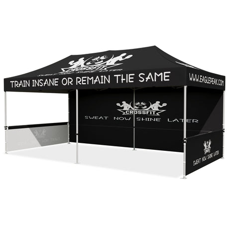 Custom Aluminum Canopy Tent with One Sidewall and Two Half Walls with Your Logo and Design 10x20 ft - Eagle Peak Custom Canopy Tent