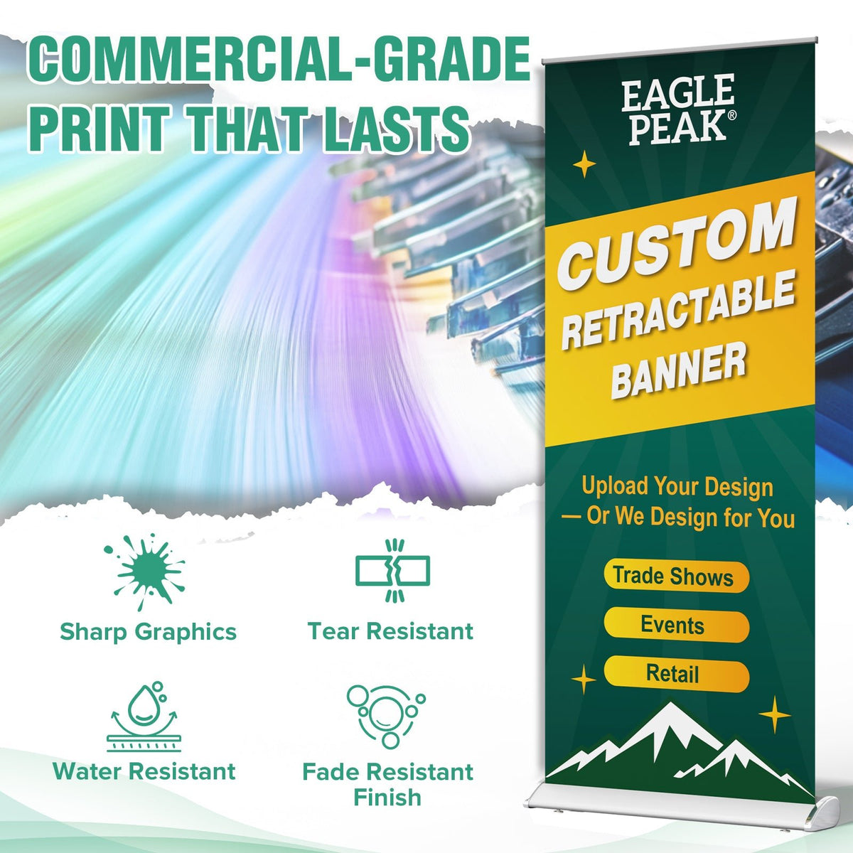 Custom Retractable Banner Stand with Your Business Logo - Eagle Peak®