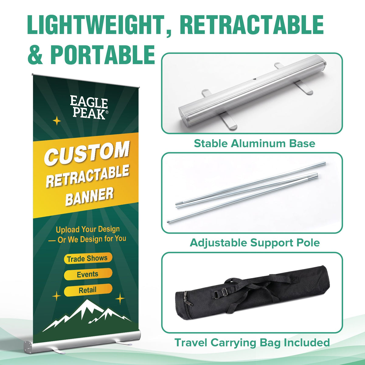 Custom Retractable Banner Stand with Your Business Logo - Eagle Peak®