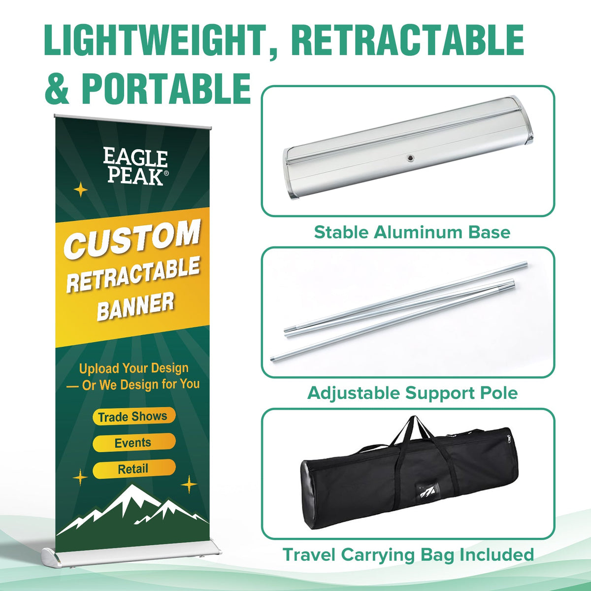 Custom Retractable Banner Stand with Your Business Logo - Eagle Peak®