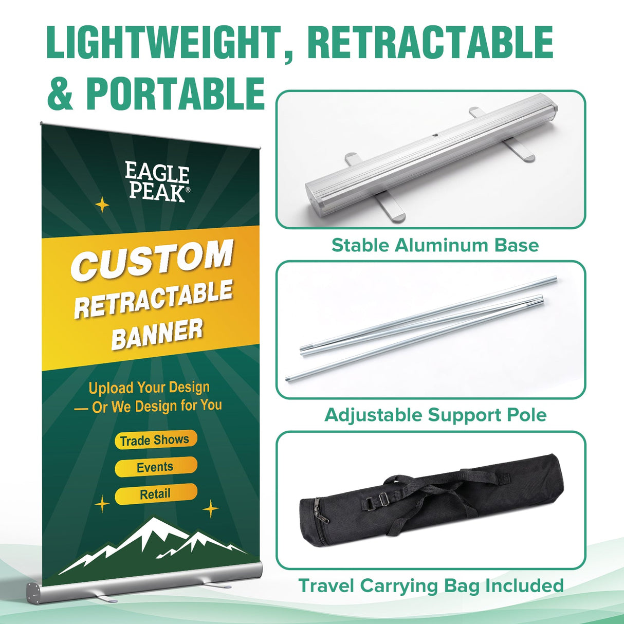 Custom Retractable Banner Stand with Your Business Logo - Eagle Peak