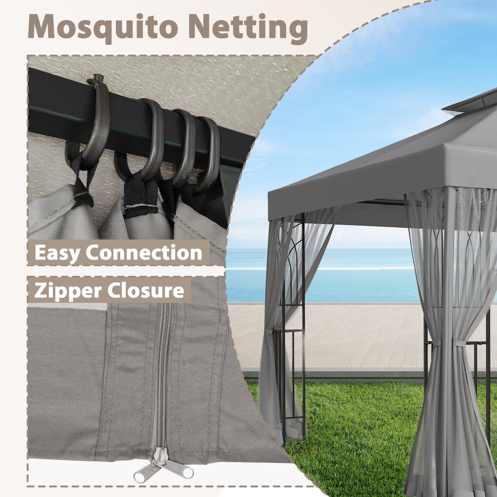 10x10 Patio Gazebo with Screen Walls and Corner Shelves