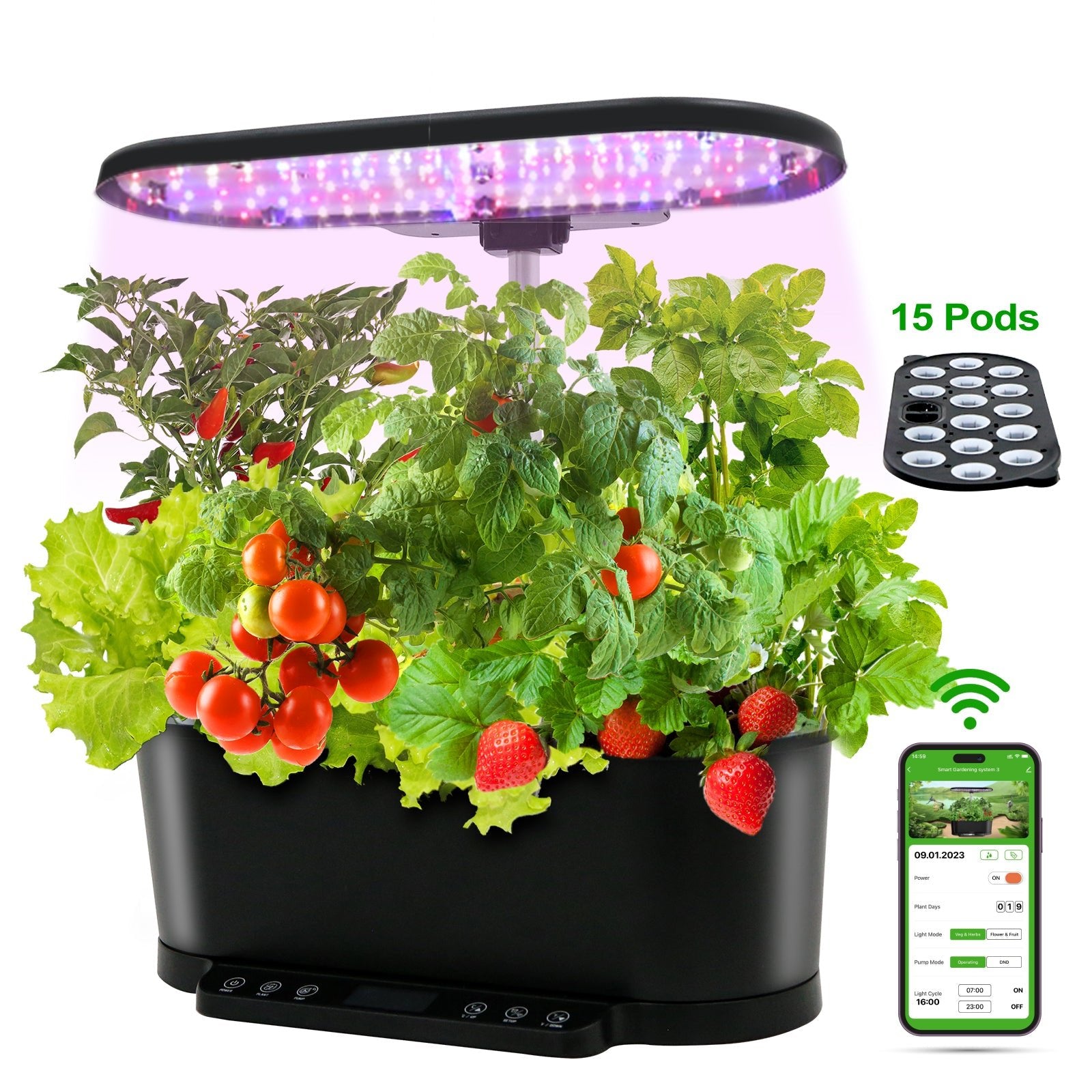 URBZUE Hydrocultuur Kweeksysteem 15 Pods - Slimme Indoor Kruidentuin Met LED Groeilicht, Automatische Timer En 5L Tank