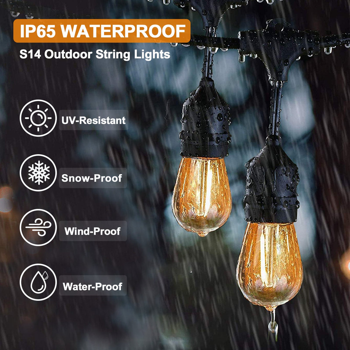 EAGLE PEAK 25 FT S14 Solar - Powered String Lights, IP65, 10 Shatterproof Edison Vintage Bulbs (2 Spare) for Outdoors, 10 Hanging Sockets, Decorative Lights for Christmas, Patio, Garden, Wedding, Party, and Pool - Eagle Peak Canopy and Outdoor Products