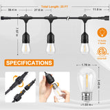 EAGLE PEAK 25 FT S14 Solar - Powered String Lights, IP65, 10 Shatterproof Edison Vintage Bulbs (2 Spare) for Outdoors, 10 Hanging Sockets, Decorative Lights for Christmas, Patio, Garden, Wedding, Party, and Pool - Eagle Peak Canopy and Outdoor Products