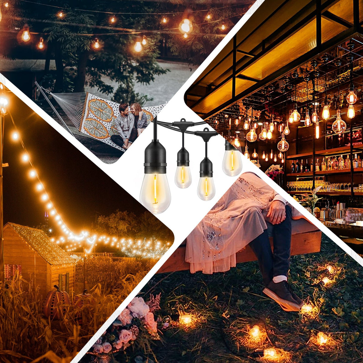 EAGLE PEAK 25 FT S14 Solar - Powered String Lights, IP65, 10 Shatterproof Edison Vintage Bulbs (2 Spare) for Outdoors, 10 Hanging Sockets, Decorative Lights for Christmas, Patio, Garden, Wedding, Party, and Pool - Eagle Peak Canopy and Outdoor Products