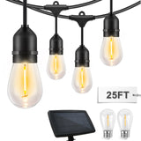 EAGLE PEAK 25 FT S14 Solar - Powered String Lights, IP65, 10 Shatterproof Edison Vintage Bulbs (2 Spare) for Outdoors, 10 Hanging Sockets, Decorative Lights for Christmas, Patio, Garden, Wedding, Party, and Pool - Eagle Peak Canopy and Outdoor Products