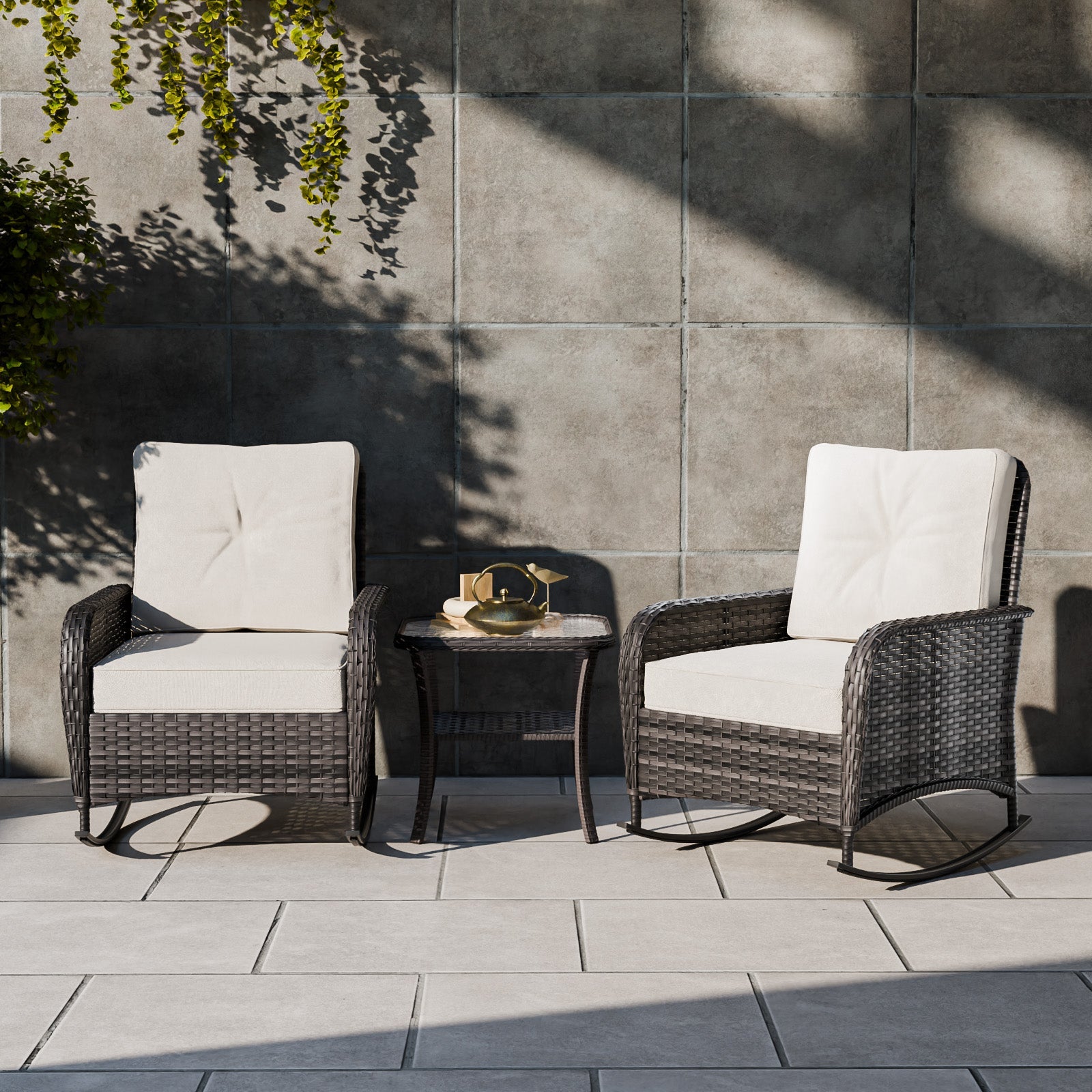 Outdoor rattan rocking chair set sales