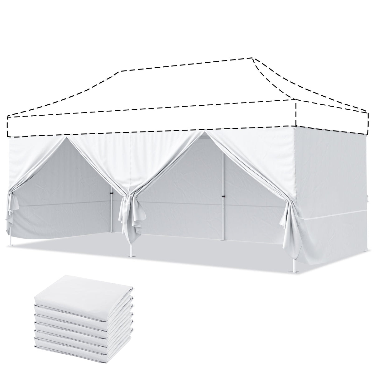 4-Piece Sunwall/Sidewalls for 10x20 ft Aluminum Custom Canopy Only, Includes 3 Sidewalls and 1 Entry Wall, Pack of 4, White