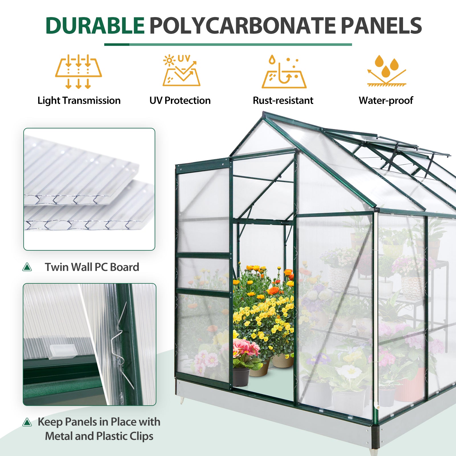 6x8x7 Polycarbonate and Aluminum Walk-in Hobby Greenhouse – Eagle