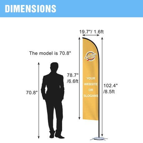 EAGLE PEAK Custom Printed Feather Flags with Your Logo, Single Sided Print, includes Folding Cross Base, Weight Bag & Carry Bag, 19.7×78.7 in - Eagle Peak Custom Canopy Tent