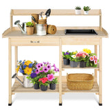 EAGLE PEAK Outdoor Garden Potting Bench Wooden Work Station Table with Removable Dry Sink, Storage Shelf, Handy Hook - Eagle Peak Custom Canopy Tent
