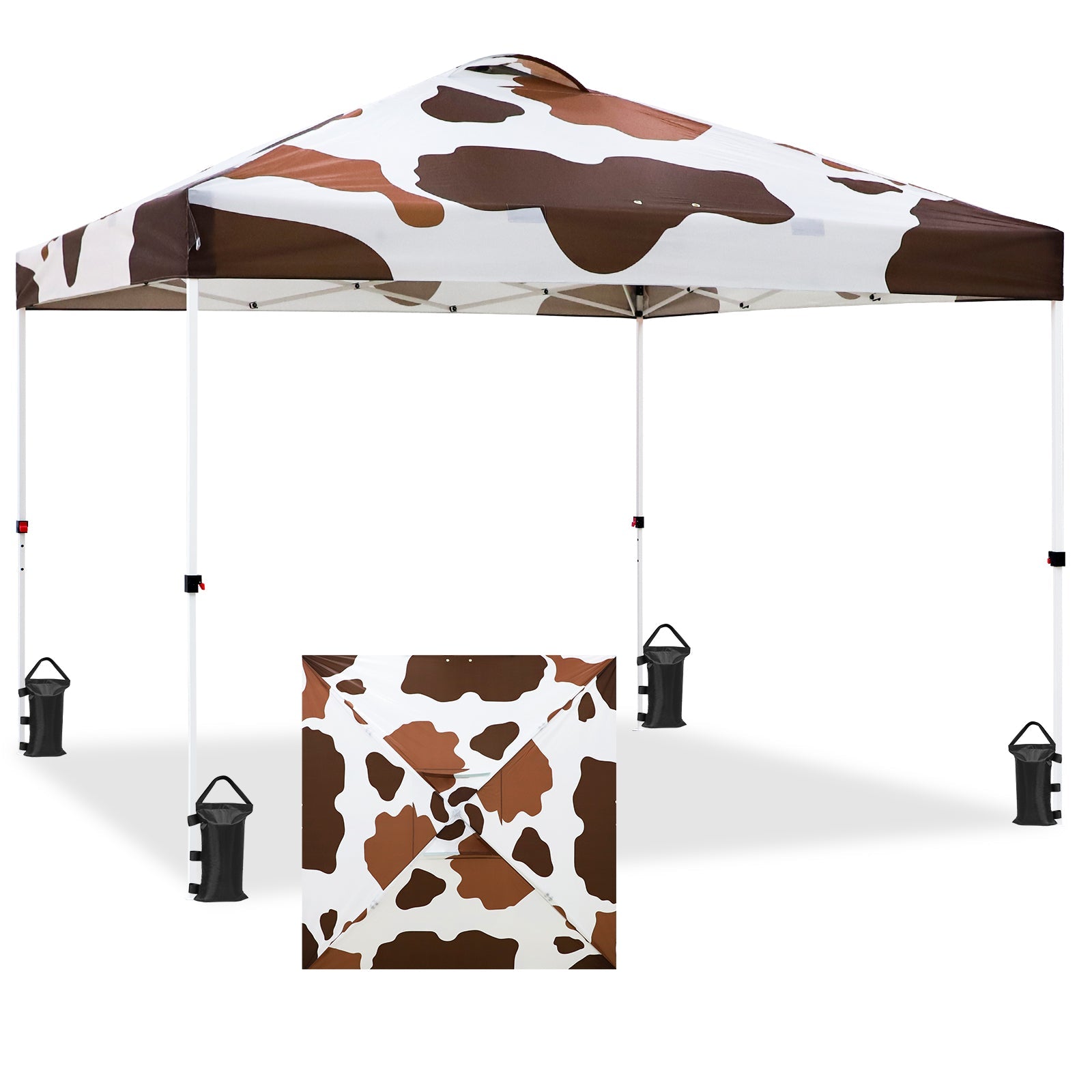 Pop Up Canopy Tent, 100sqft of Shade, Brown Cow Print