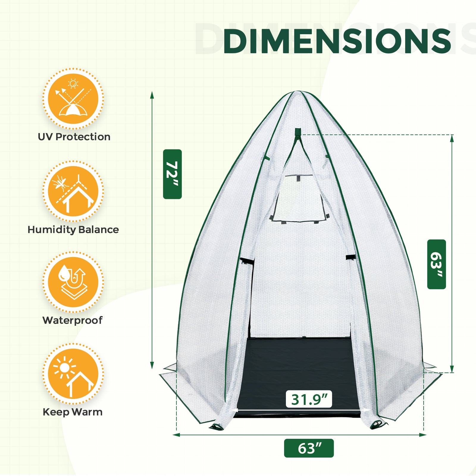 63”x63”x72” Bubble Film Cover Mini Dome Greenhouse – Eagle