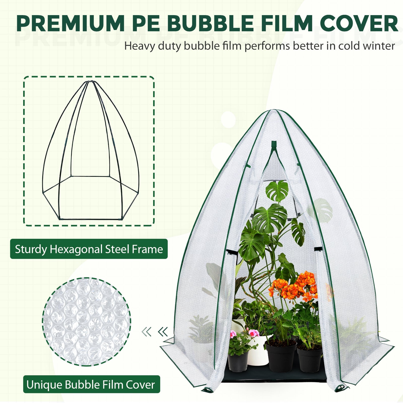 63”x63”x72” Bubble Film Cover Mini Dome Greenhouse – Eagle
