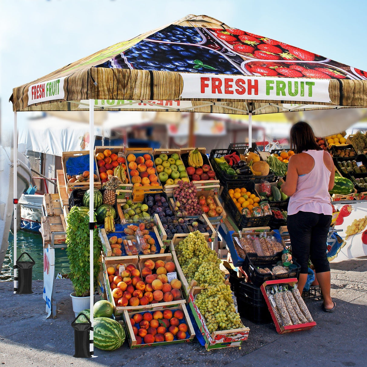 Eagle Peak SHADE GRAPHiX Easy Setup 10x10 Pop Up Canopy Tent with Digital Printed Fruit - Eagle Peak Custom Canopy Tent