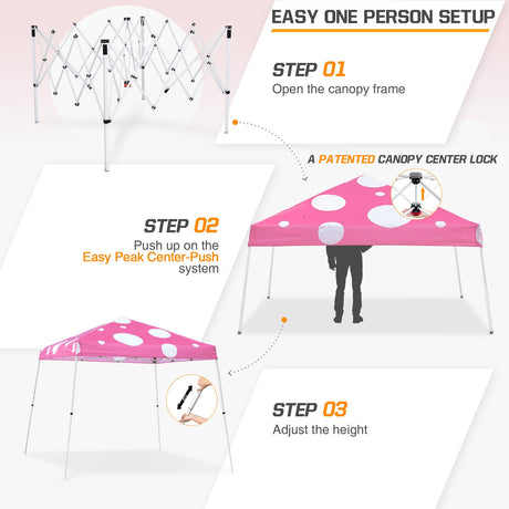 Eagle Peak SHADE GRAPHiX Slant Leg 10x10 Easy Setup Pop Up Canopy Tent (Pink Mushroom Top) - Eagle Peak Custom Canopy Tent