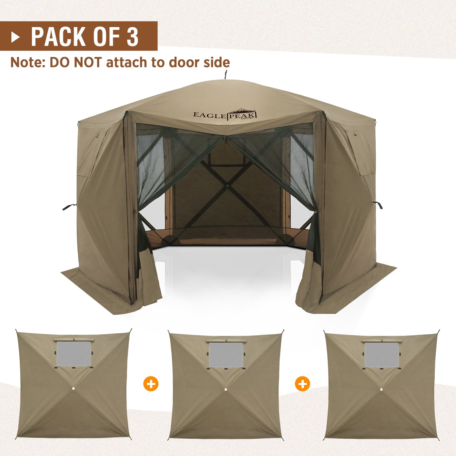 Wind Screen Side Wall Panel with Window,3 packs,Beige/Green