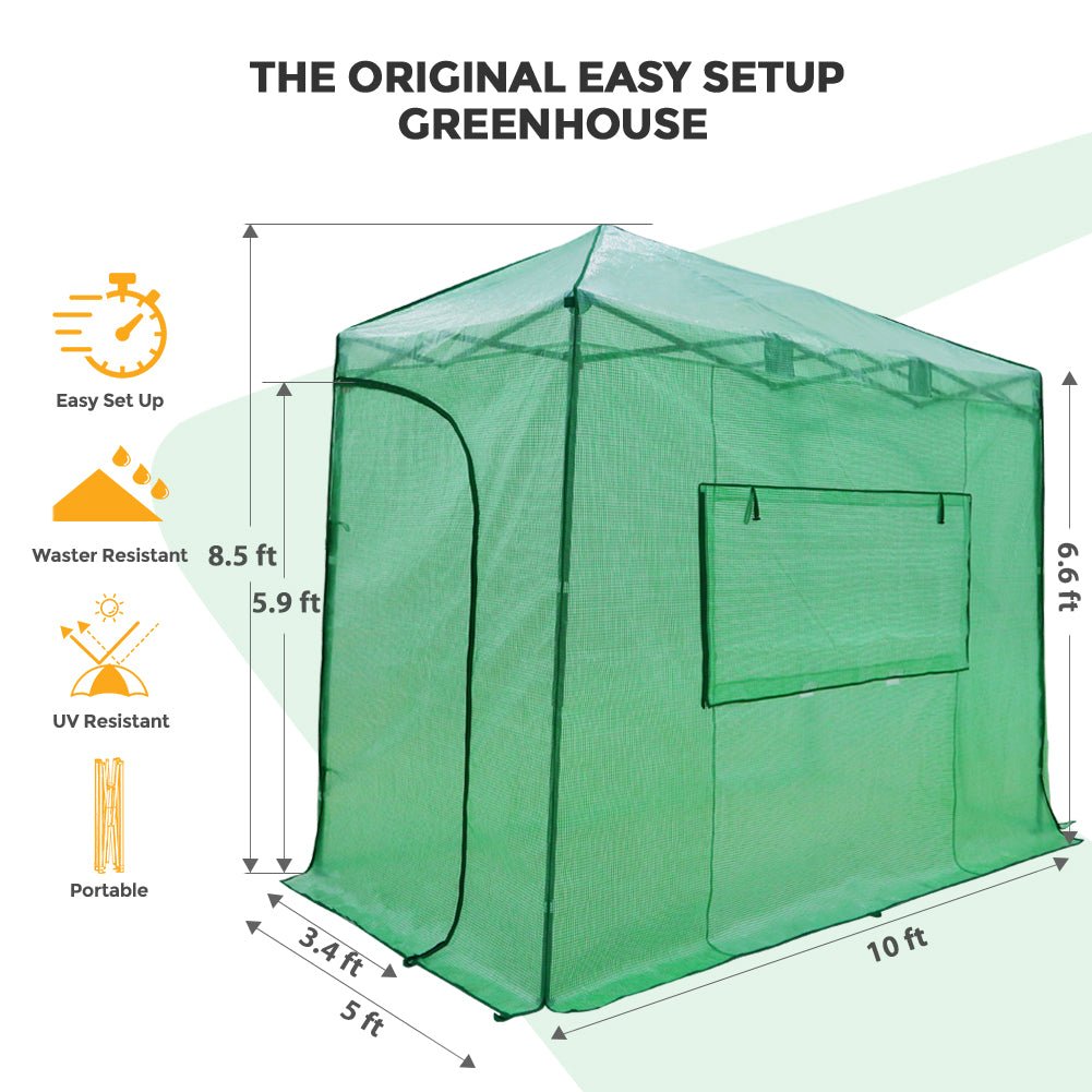 Easy Setup 10x5 Portable Lean to Pop Up Greenhouse - Eagle Peak